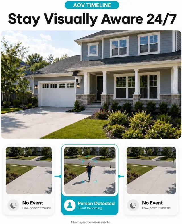 Alt view image 3 of 7 - youkey Solar Security Camera Wireless Outdoor, 24/7 AOV Recording, 82 ft AI Person/Vehicle Detection, 2.5K Color Night, No Subscription, 360° Pan/Tilt, Human Tracking, 10,000mAh Battery, IP67 (S340)