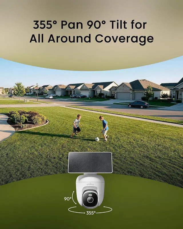 Alt view image 6 of 7 - youkey Solar Security Camera Wireless Outdoor, 24/7 AOV Recording, 82 ft AI Person/Vehicle Detection, 2.5K Color Night, No Subscription, 360° Pan/Tilt, Human Tracking, 10,000mAh Battery, IP67 (S340)