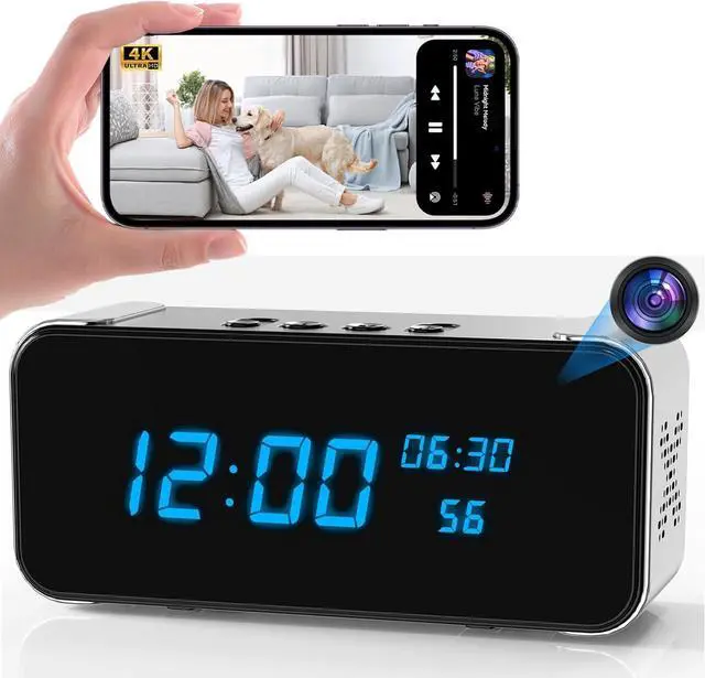 Main image of Wireless Security Mini Camera, 4K Full HD Nanny Cam with Alarm Clock and Bluetooth Speaker, Excellent Night Vision & Motion Detection Alarm, Mobile Phone Remote APP Control, Support 5G and 2.4G