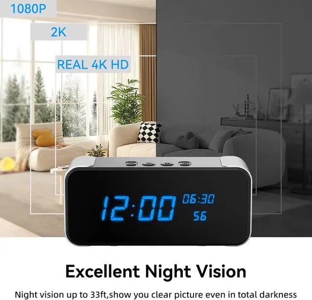 Alt view image 6 of 7 - Wireless Security Mini Camera, 4K Full HD Nanny Cam with Alarm Clock and Bluetooth Speaker, Excellent Night Vision & Motion Detection Alarm, Mobile Phone Remote APP Control, Support 5G and 2.4G