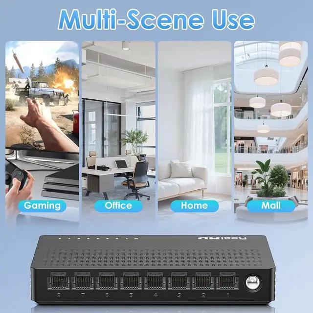 Alt view image 5 of 7 - Real HD 2.5Gb Switch, Ethernet Switch 2.5Gb 8 Port Unmanaged, Network Switch for Game Console, NAS, PC, Wireless APs, Plug & Play Fanless, Desktop Wall Mount Network Hub