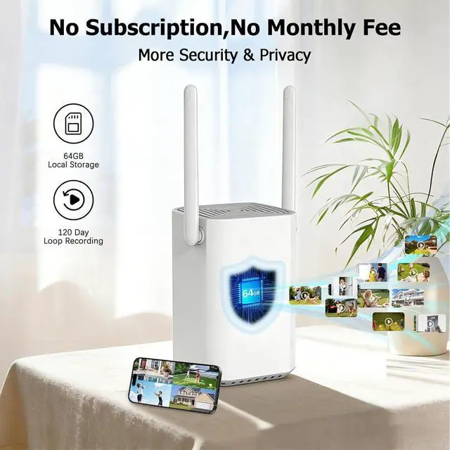 Alt view image 2 of 7 - Security Cameras Wireless Outdoor, 2 Cam-Kit, 4MP Solar-Powered Camera with Color Night Vision, 2.4G & 5G WiFi, 360° Pan & Tilt, 64GB Local Storage, No Subscription, Motion Detection, Spotlight Siren