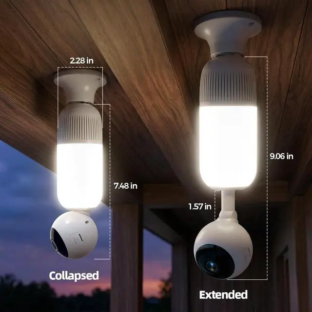Alt view image 2 of 7 - 2K Light Bulb Security Cameras Outdoor Indoor - 355° Manual Pan / 110° Tilt Light Bulb Camera Wireless for Home Security with Color Night Vision, Motion Detection, SD/Cloud Storage, 2-Way Audio, Siren