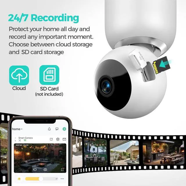 Alt view image 7 of 7 - 2K Light Bulb Security Cameras Outdoor Indoor - 355° Manual Pan / 110° Tilt Light Bulb Camera Wireless for Home Security with Color Night Vision, Motion Detection, SD/Cloud Storage, 2-Way Audio, Siren