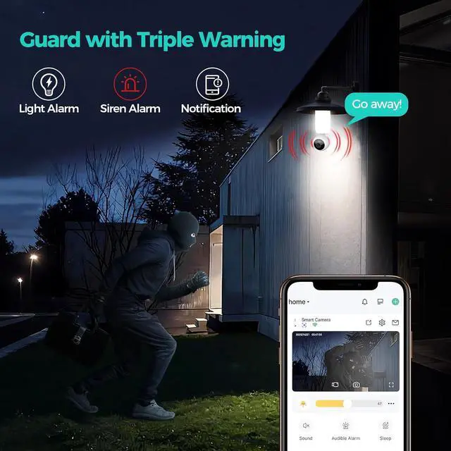 Alt view image 5 of 7 - 2K Light Bulb Security Cameras Outdoor Indoor - 355° Manual Pan / 110° Tilt Light Bulb Camera Wireless for Home Security with Color Night Vision, Motion Detection, SD/Cloud Storage, 2-Way Audio, Siren