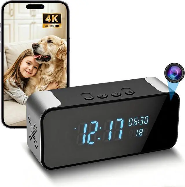 Main image of 4K Hidden Camera Alarm Clock with Bluetooth, WiFi Wireless Nanny Cam for Home Security with Night Vision, Motion Detection, Remote Live Stream