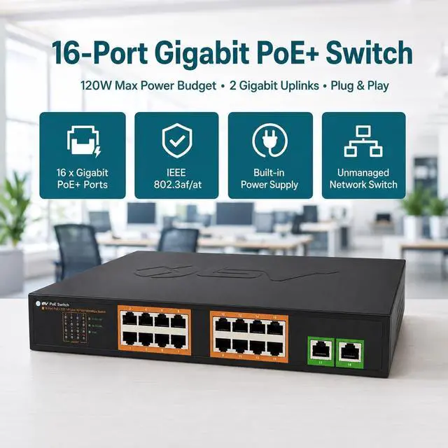 Alt view image 2 of 7 - BV-Tech 18-Port Gigabit PoE+ Switch