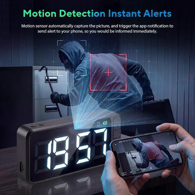 Alt view image 4 of 7 - Hidden Camera Clock 4K WiFi Indoor Security Camera with Long Battery Life