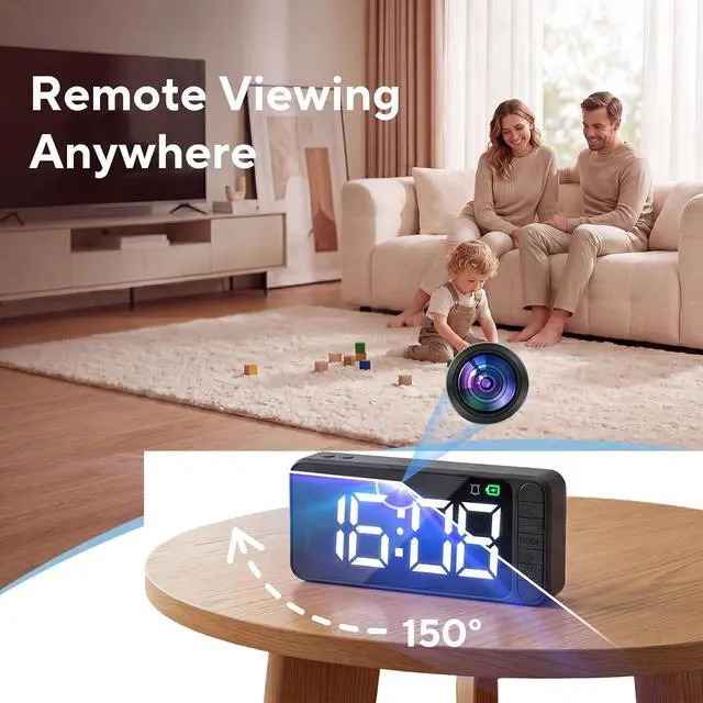 Alt view image 7 of 7 - Hidden Camera Clock 4K WiFi Indoor Security Camera with Long Battery Life