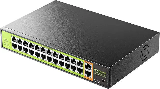 Main image of 24 Port PoE+ Switch 2 Gigabit Uplink 400W Rack Mount Unmanaged IEEE 802.3af/at Extend 250M for IP Cameras AP VoIP Phones 6KV Lightning Protection
