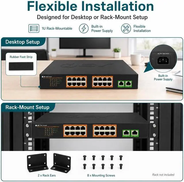 Alt view image 6 of 7 - BV-Tech 18-Port Gigabit PoE+ Switch