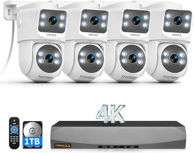 Main image of 4K PoE Security Camera System, Surveillance Cameras for Home Security Outdoor, Fixed Lens + PTZ Auto Tracking, 2-Way Audio, AI Human Detection, 8CH NVR with 1TB HDD and 4 Dual Lens Camera