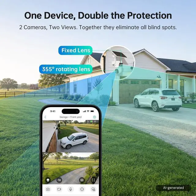 Alt view image 2 of 7 - ELYSOO Dual Lens 4G LTE Cellular Security Camera, 2K HD Video, No WiFi Needed, 360° View Camera with Night Vision, Easy to Install, PIR Alarm, Built-in SIM Card(Supports Verizon/AT&T/T-Mobile) - White