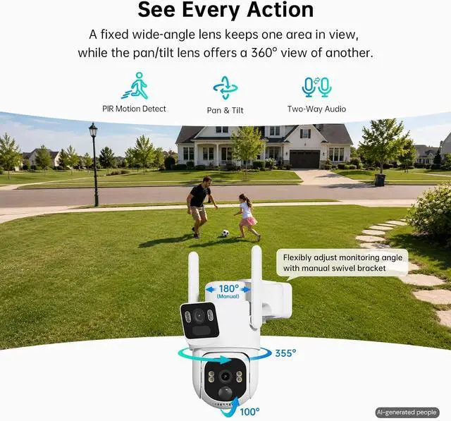 Alt view image 3 of 7 - ELYSOO Dual Lens 4G LTE Cellular Security Camera, 2K HD Video, No WiFi Needed, 360° View Camera with Night Vision, Easy to Install, PIR Alarm, Built-in SIM Card(Supports Verizon/AT&T/T-Mobile) - White