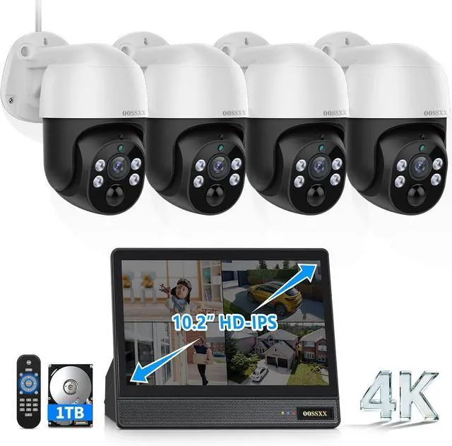 Main image of (2026 New) 4K PoE PTZ Security Camera System with 10.2'' Monitor, 8CH NVR, 4 Wired Outdoor Cameras, Pan Tilt Auto Tracking, AI Human Detection, Free App, No Monthly Fee, IP66