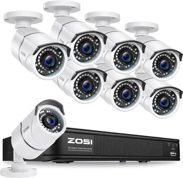 Main image of ZOSI 1080p H.265+ Security Camera System for Home, 5MP Lite 8 Channel CCTV DVR with AI Human Vehicle Detect, 8 x 1080p Weatherproof Bullet Cameras Outdoor Indoor, 120ft Night Vision (No HDD Included)