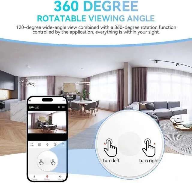 Alt view image 5 of 7 - Wireless Wi-Fi Security Camera - 2K Ultra HD 360° Rotatable Mini Camera with Night Vision and PIR Motion Detection, 2.4G Wi-Fi Surveillance Cam with APP Remote Control (No smoke detection function)