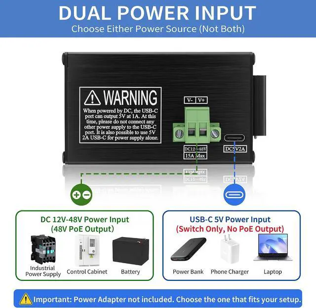 Alt view image 3 of 7 - Industrial 12 Port Gigabit PoE Switch, DC 12-48V to 48V PoE Boost