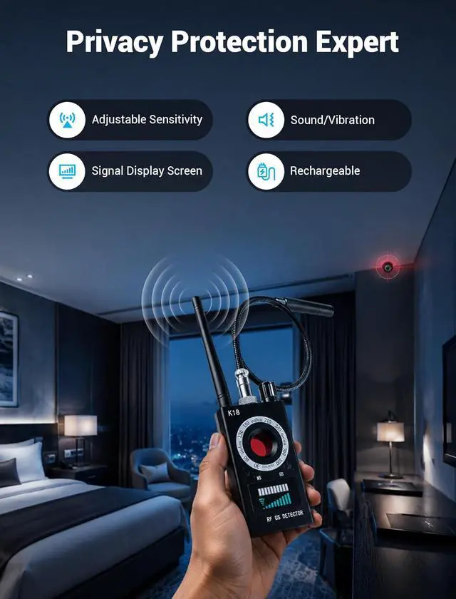 Alt view image 5 of 7 - Hidden Camera Detectors, 3-in-1 GPS Tracker Detector, Bug Detector, Ultra-Long Battery Life, RF Detector for Airbnb, Hotels, Bathroom, Home, Office