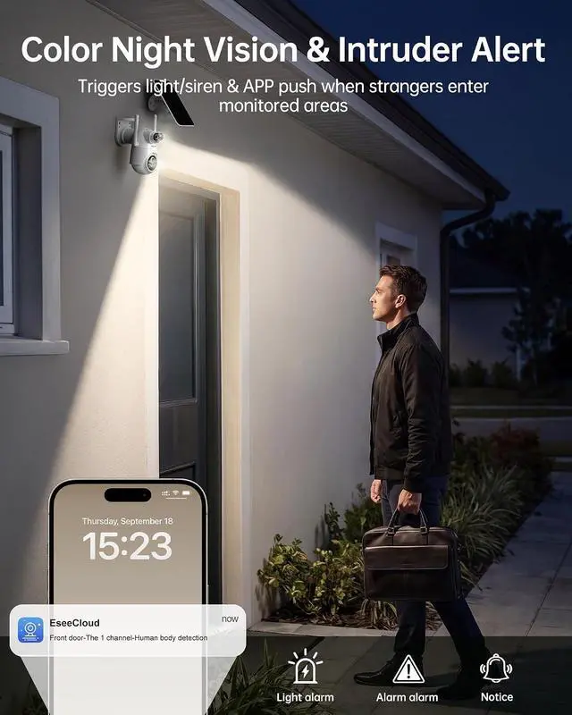 Alt view image 7 of 7 - Solar Security Camera Wireless Outdoor Dual-Lens 2K Cameras for Home Color Night Vision PIR AI Human Motion Detection