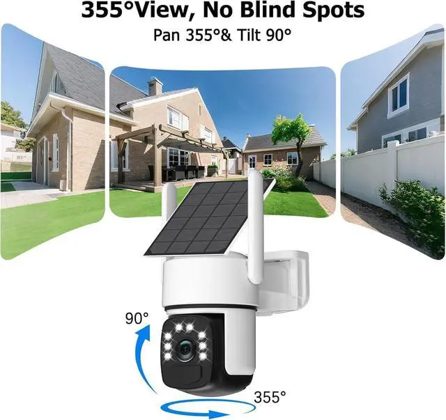 Alt view image 4 of 7 - Security Cameras Wireless Outdoor, 2 Cam-Kit, 4MP Solar-Powered Camera with Color Night Vision, 2.4G & 5G WiFi, 360° Pan & Tilt, 64GB Local Storage, No Subscription, Motion Detection, Spotlight Siren