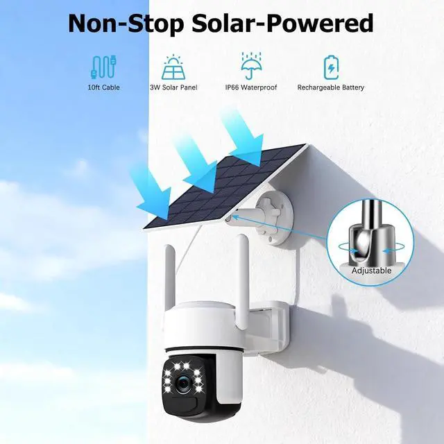 Alt view image 5 of 7 - Security Cameras Wireless Outdoor, 2 Cam-Kit, 4MP Solar-Powered Camera with Color Night Vision, 2.4G & 5G WiFi, 360° Pan & Tilt, 64GB Local Storage, No Subscription, Motion Detection, Spotlight Siren