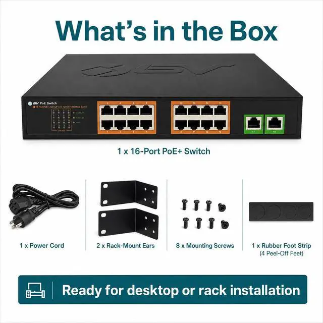 Alt view image 5 of 7 - BV-Tech 18-Port Gigabit PoE+ Switch