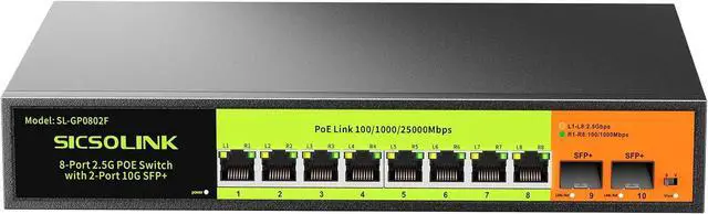 Main image of 8-Port 2.5G PoE+ Switch with 2×10G SFP+ Uplink, 120W Unmanaged Ethernet Switch, IEEE 802.3af/at, Plug & Play for NAS, AP, Gaming PC 6KV Lightning Protection, Metal Case, Silent Operation