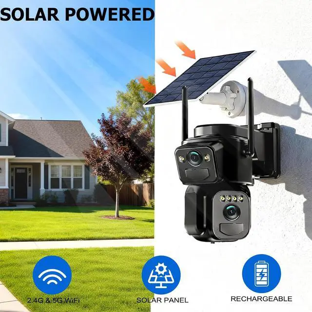 Alt view image 2 of 7 - Uniter 6MP Dual Lens Solar Powered Security Cameras Wireless Outdoor, 2Pack