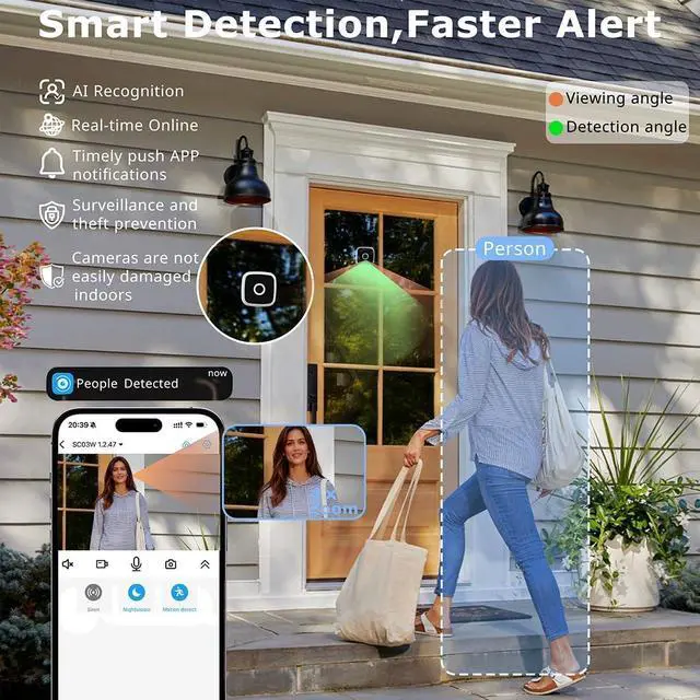Alt view image 4 of 7 - SOIADV Window Camera Wireless 2Pack, No-Drill Install,2.4GHz & 5GHz WiFi Indoor Cameras for Home Security, AI Human Detection, 6s Pre-Roll, 2K Color Night Vision, Battery Powered