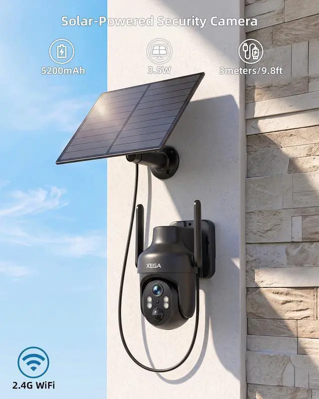 Alt view image 2 of 7 - Xega Solar Security Camera Outdoor Wireless,5200mah Battery,2.4Ghz WiFi