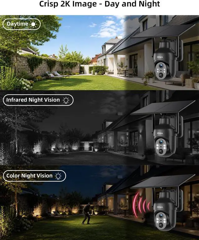 Alt view image 3 of 7 - Xega Solar Security Camera Outdoor Wireless,5200mah Battery,2.4Ghz WiFi