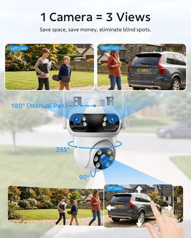 Alt view image 2 of 7 - Triple-Lens Security Camera System Wireless Outdoor, 4 Cameras 12 Views