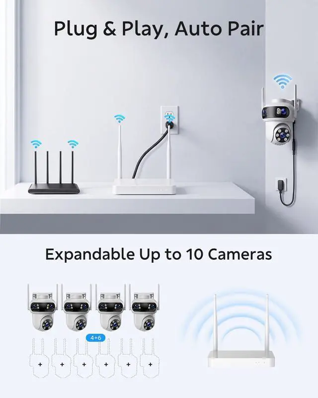 Alt view image 6 of 7 - Triple-Lens Security Camera System Wireless Outdoor, 4 Cameras 12 Views