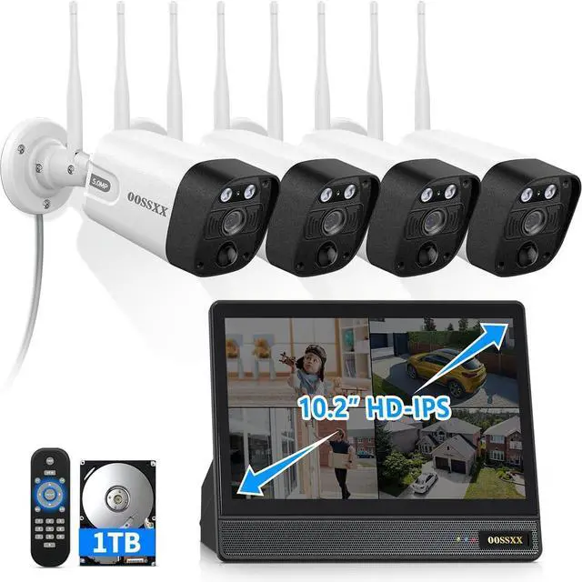 Main image of OOSSXX (2026 Updated) 5MP Wireless Security Camera System with 10CH NVR & 10" IPS Monitor, 4 Dual-Antenna Cameras, Dual-Band WiFi, 2-Way Audio, IP66 Waterproof, 1TB HDD, Free App
