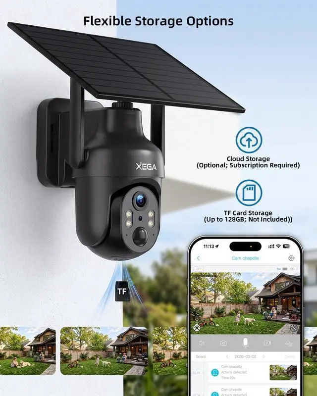 Alt view image 7 of 7 - Xega Solar Security Camera Outdoor Wireless,5200mah Battery,2.4Ghz WiFi