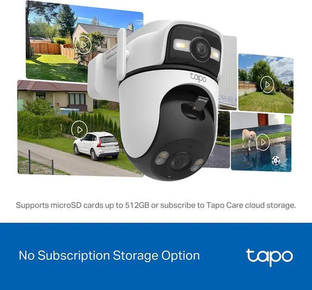 Alt view image 7 of 7 - Tapo 2K Outdoor Dual Lens Pan/Tilt Wi-Fi or PoE/DC Wired Security Camera - 165° Wide-Angle + 6mm Zoom Lens, Free Person/Vehicle Detect, 360 View, Subscription-Free SD Storage or Optional Cloud - C545D