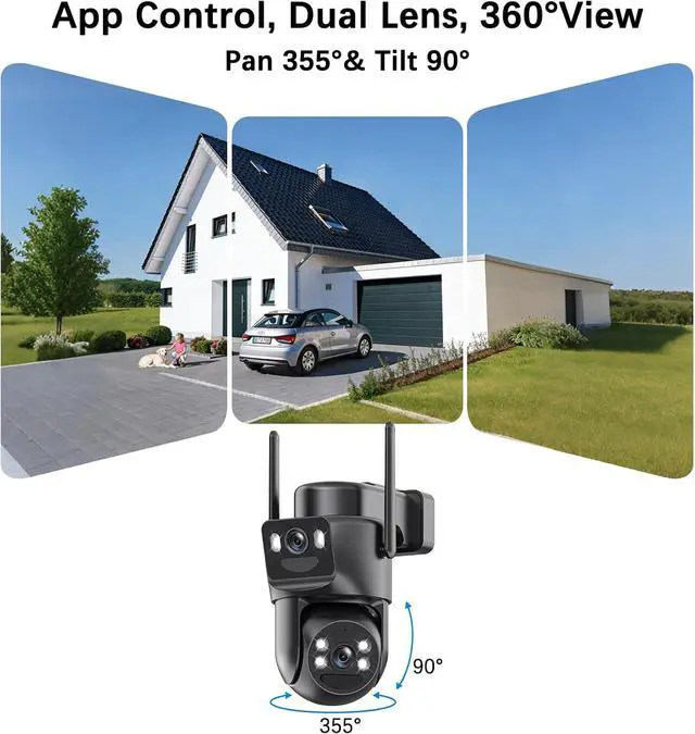 Alt view image 4 of 7 - BEENOCAM 4K Dual Lens Solar Security Cameras Wireless Outdoor, 4 Cam-Kit, 360° PTZ Home Security System with Color Night Vision/Motion Detection/Spotlight Alarm/2.4G & 5G WiFi/32GB Local Storage