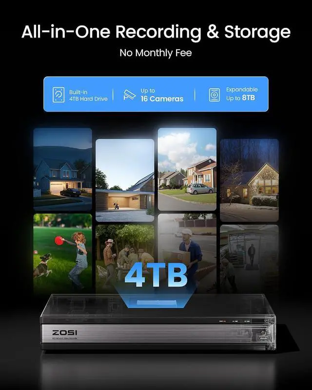 Alt view image 7 of 7 - ZOSI H.265+ 1080p 16 Channel Security Camera System with AI Human Vehicle Detection, 16CH CCTV DVR and 16 x 1080p Indoor Outdoor Dome Camera, 80ft Night Vision, 105° View Angle, Alert Push, 4TB HDD