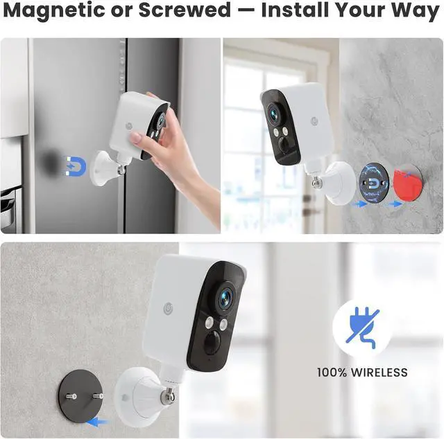 Alt view image 2 of 7 - 300° Pan Wireless Outdoor Security Camera, No Subscription Free 7-Day Cloud/SD, AI Detection, Magnetic Mount, Battery Powered, 2.4G WiFi, 2K, Night Vision, 360° View, 2-Way Talk, Home Security, IP65