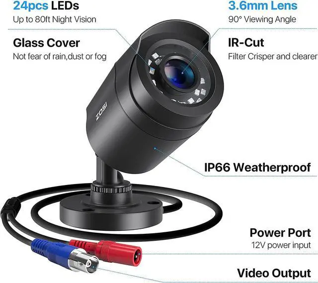 Alt view image 2 of 7 - ZOSI 2 Pack 1080P Security Camera Outdoor with 80ft Night Vision, IP66 Weatherproof, Motion Detection, CCTV Surveillance Bullet Cameras Only Support TVI DVR,1080p 2 Tvi Bullet Camera -Black