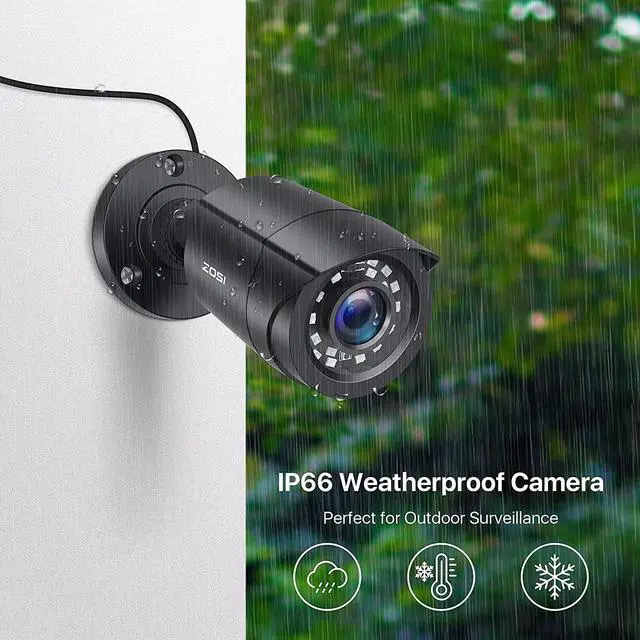 Alt view image 3 of 7 - ZOSI 2 Pack 1080P Security Camera Outdoor with 80ft Night Vision, IP66 Weatherproof, Motion Detection, CCTV Surveillance Bullet Cameras Only Support TVI DVR,1080p 2 Tvi Bullet Camera -Black