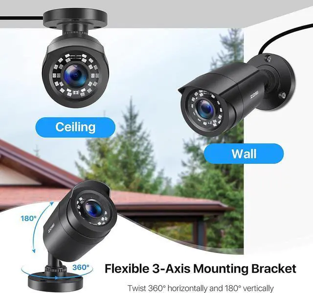 Alt view image 7 of 7 - ZOSI 2 Pack 1080P Security Camera Outdoor with 80ft Night Vision, IP66 Weatherproof, Motion Detection, CCTV Surveillance Bullet Cameras Only Support TVI DVR,1080p 2 Tvi Bullet Camera -Black