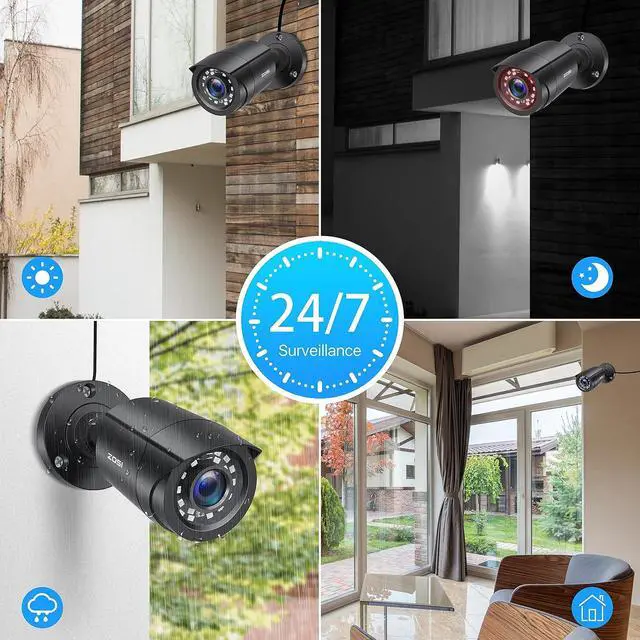Alt view image 6 of 7 - ZOSI 2 Pack 1080P Security Camera Outdoor with 80ft Night Vision, IP66 Weatherproof, Motion Detection, CCTV Surveillance Bullet Cameras Only Support TVI DVR,1080p 2 Tvi Bullet Camera -Black