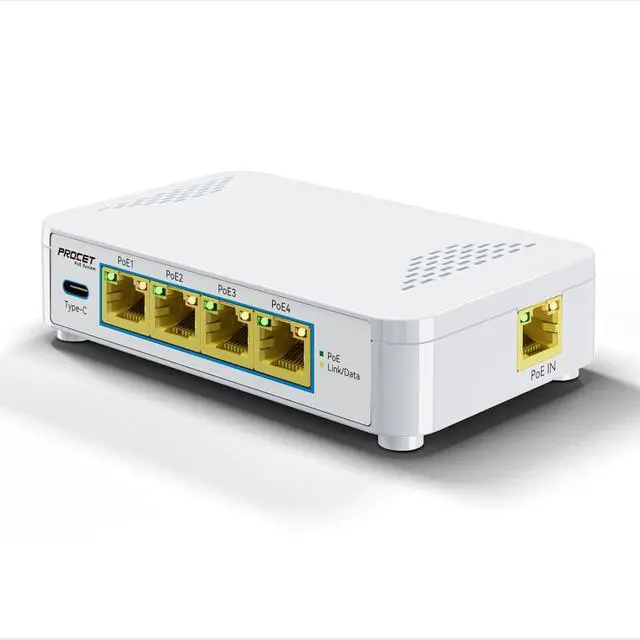 Alt view image 7 of 7 - Gigabit 5 Port PoE Passthrough Switch with 1 USB-C 5V2A Port, Small PoE Powered Switch 4 PoE+ Output 802.3af/at & 1 PoE++ Input 802.3bt Compliant, Outdoor PoE Extender No Power Required, EN-PEX04GBC
