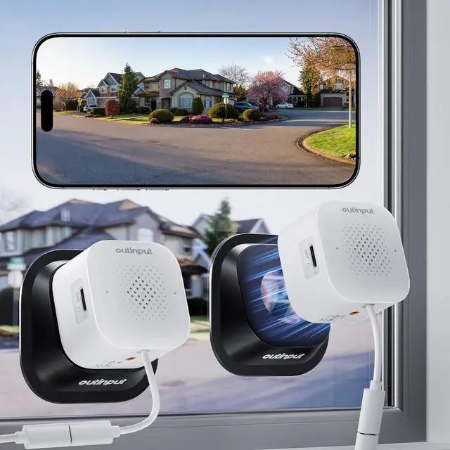 Main image of Outinput 3MP 2K No Drill Window Security Camera, 2.4G&5GHz Surveillance Camera with Adjustable View Angle Mount, AI Color Night Vision, Person and Motion Detection, 24/7 Recording, Anti-Glare (2-Pack)