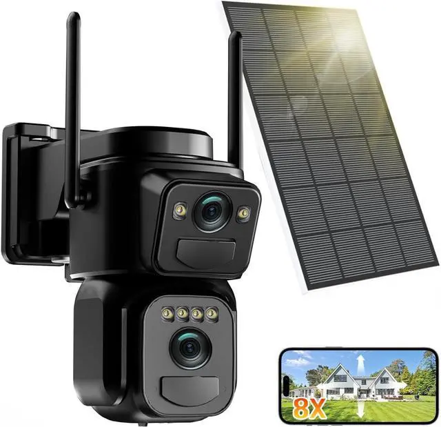 Main image of 4K Solar Security Cameras Wireless Outdoor Battery Powered, 2.4GHz Dual Lens Bullet & 360° PTZ Outdoor Security Camera with Solar Panel, Digital Zoom, Night Vision,PIR Sensor (1Pack)