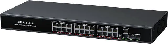 Main image of 28 Port Gigabit POE+ Ethernet Switch, 24 Port POE+300W + 2 Uplink + 2 SFP Slot, Unmanaged Plug & Play Extend/VLAN Mode, Auto Recovery, Metal Case Desktop/Wall Mount for IP Camera Security