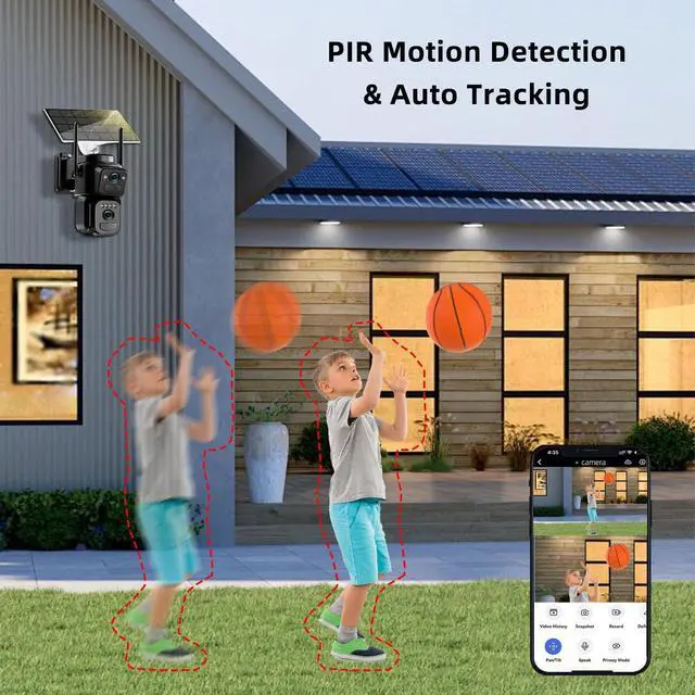 Alt view image 3 of 7 - 4K Solar Security Cameras Wireless Outdoor Battery Powered, 2.4GHz Dual Lens Bullet & 360° PTZ Outdoor Security Camera with Solar Panel, Digital Zoom, Night Vision,PIR Sensor (1Pack)