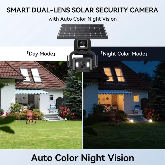 Alt view image 5 of 7 - 4G LTE Solar Security Camera Outdoor, Dual Lens 4K 8MP Wireless Camera with Dual Solar Panels, No WiFi Needed, 360° PTZ Color Night Vision, PIR Motion Detection, 2-Way Audio for Farm